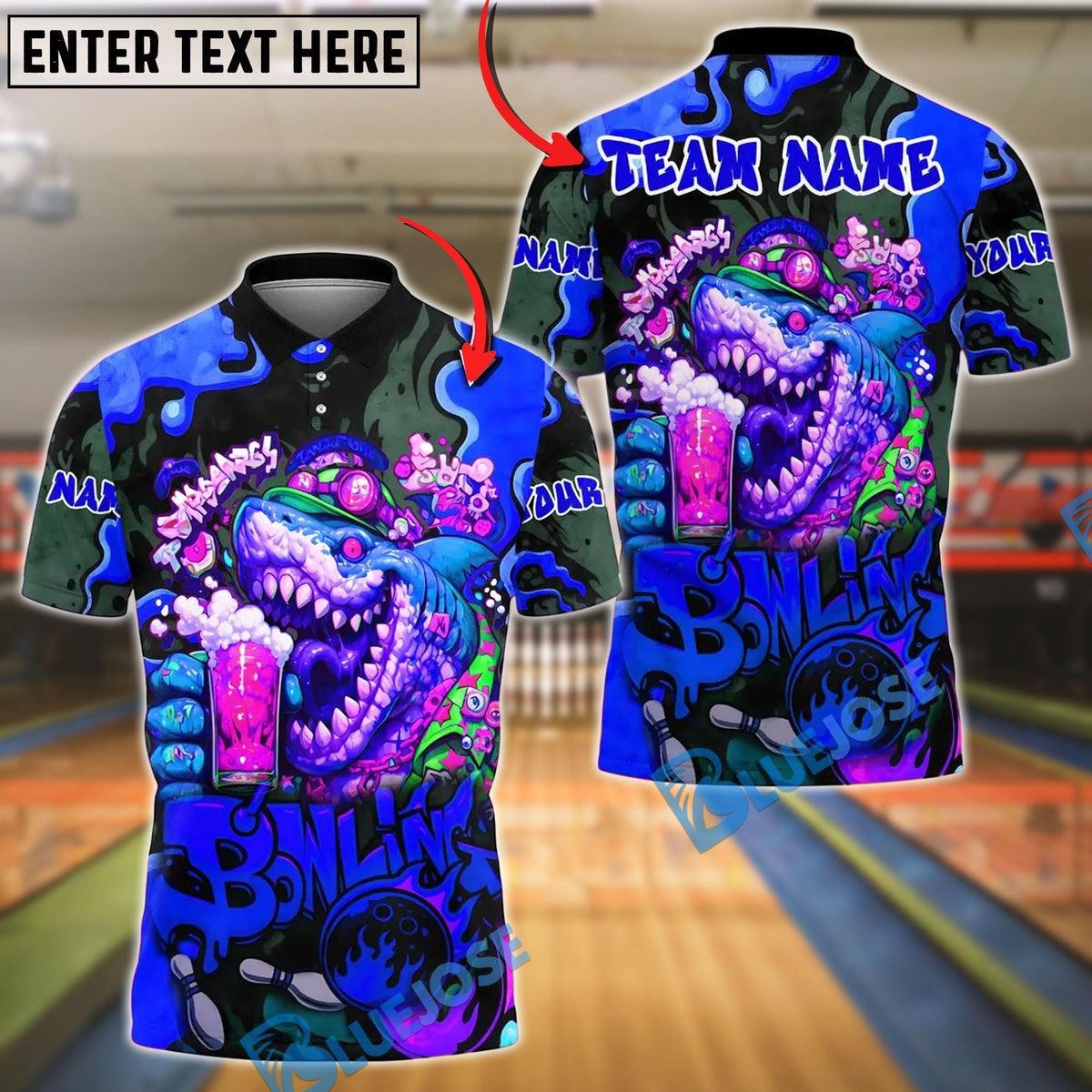 BlueJose Bowling And Pins Beer Shark Customized Name, Team Name 3D Shirt (4 Colors)