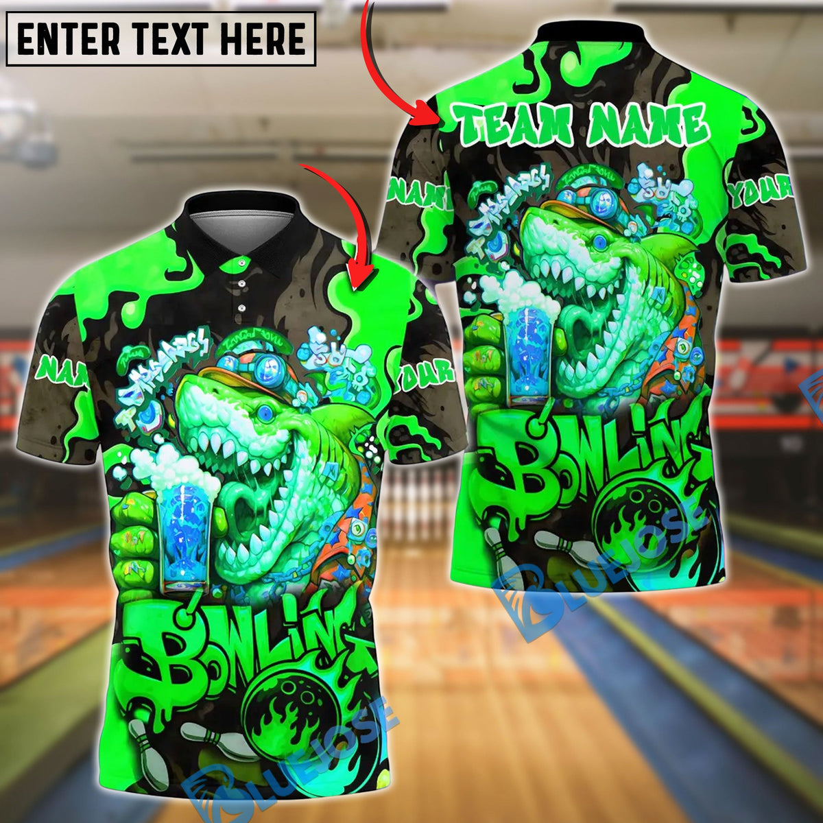 BlueJose Bowling And Pins Beer Shark Customized Name, Team Name 3D Shirt (4 Colors)