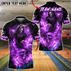 BlueJose Bowling And Pins Reaper And Fire Smoke Skull Design Customized Name, Team Name 3D Shirt (4 Colors)