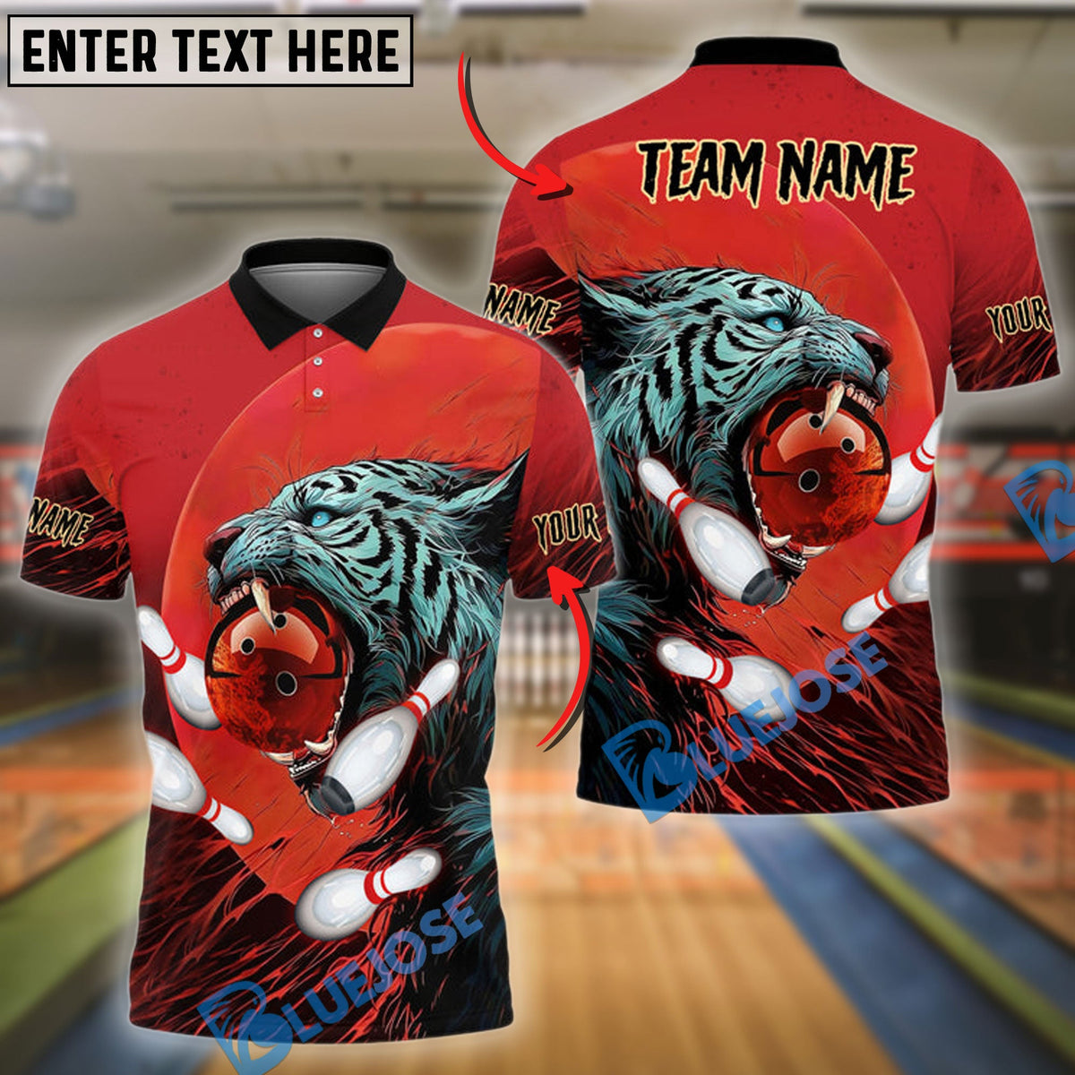 BlueJose Bowling And Pins Tiger Customized Name 3D Shirt (4 Colors)
