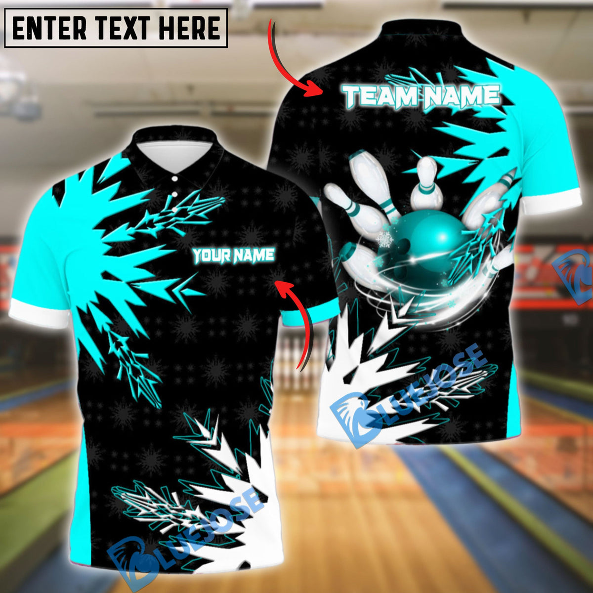 BlueJose Bowling And Pins Rolling Impact Customized Name, Team Name 3D Shirt (4 Colors)
