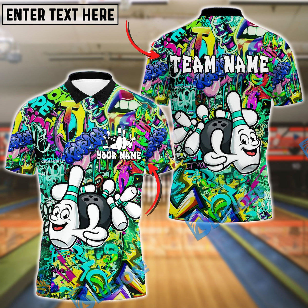 BlueJose Bowling And Pins Funny Graffiti Customized Name, Team Name 3D Shirt (4 Colors)