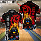 BlueJose Bowling And Pins King Pins Flame Premium Customized Name, Team Name 3D Shirt (4 Colors)