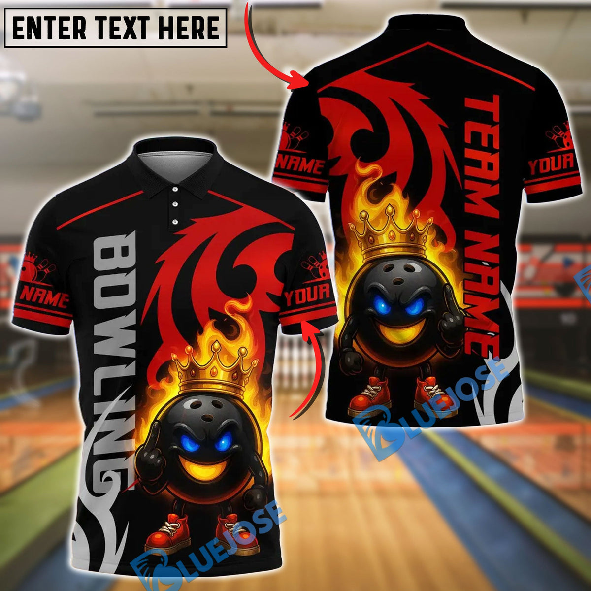BlueJose Bowling And Pins King Pins Flame Premium Customized Name, Team Name 3D Shirt (4 Colors)