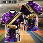 BlueJose Bowling And Pins Royal Fireball Gold Stripe Dab Design Customized Name, Team Name 3D Shirt (4 Colors)