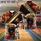 BlueJose Bowling And Pins Royal Fireball Gold Stripe Dab Design Customized Name, Team Name 3D Shirt (4 Colors)