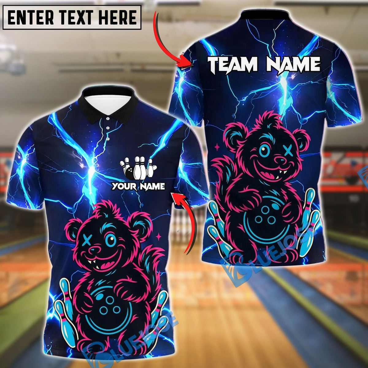 BlueJose Bowling And Pins Thunder Wild Bear Customized Name, Team Name 3D Shirt (4 Colors)