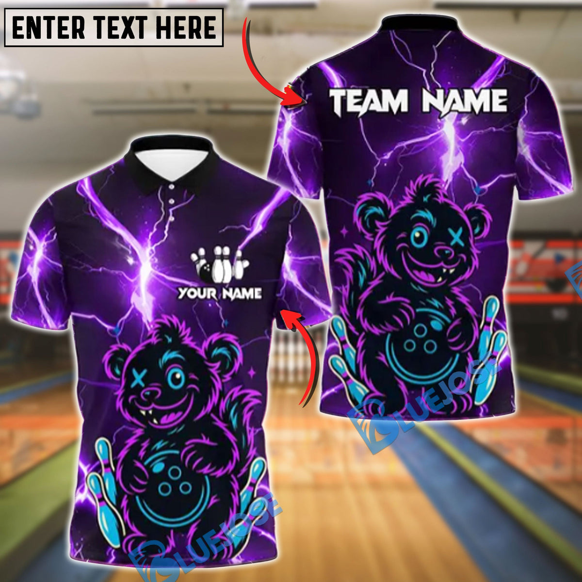 BlueJose Bowling And Pins Thunder Wild Bear Customized Name, Team Name 3D Shirt (4 Colors)