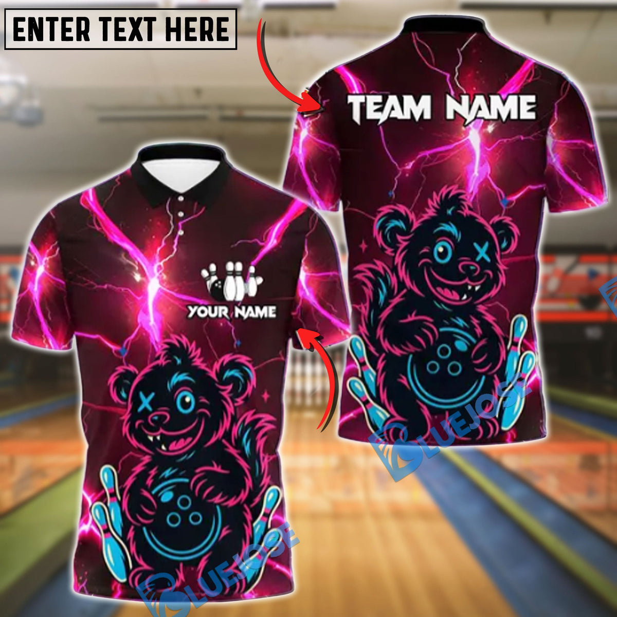 BlueJose Bowling And Pins Thunder Wild Bear Customized Name, Team Name 3D Shirt (4 Colors)