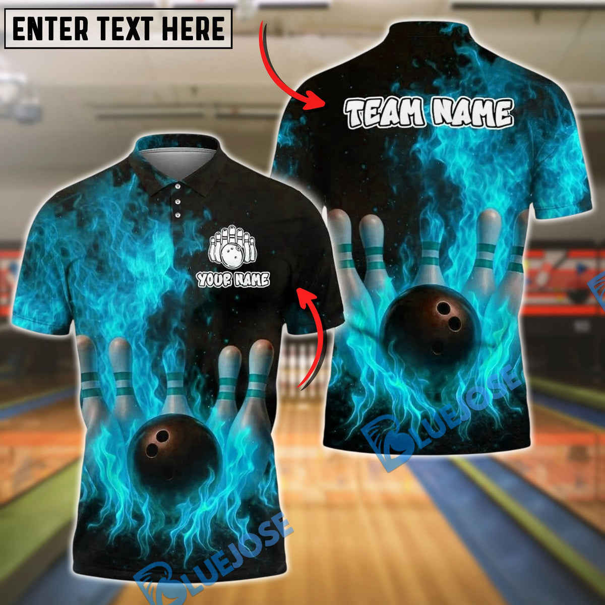 BlueJose Bowling And Pins Big Flame Customized Name, Team Name 3D Shirt (4 Colors)