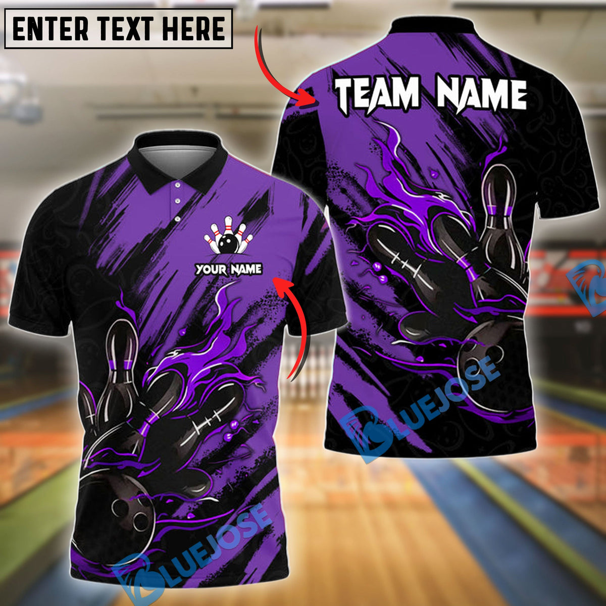 BlueJose Bowling And Pins Color Paint Customized Name, Team Name 3D Shirt (4 Colors)