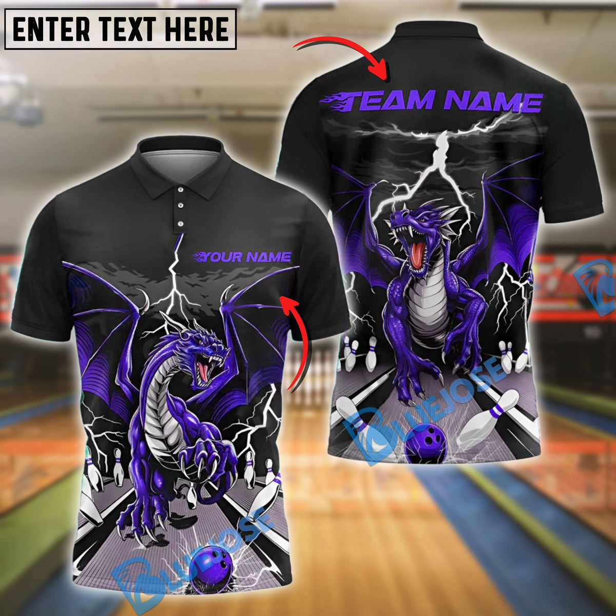 BlueJose Bowling Lane Thunder Dragon Customized Name, Team Name 3D Shirt (4 Colors)