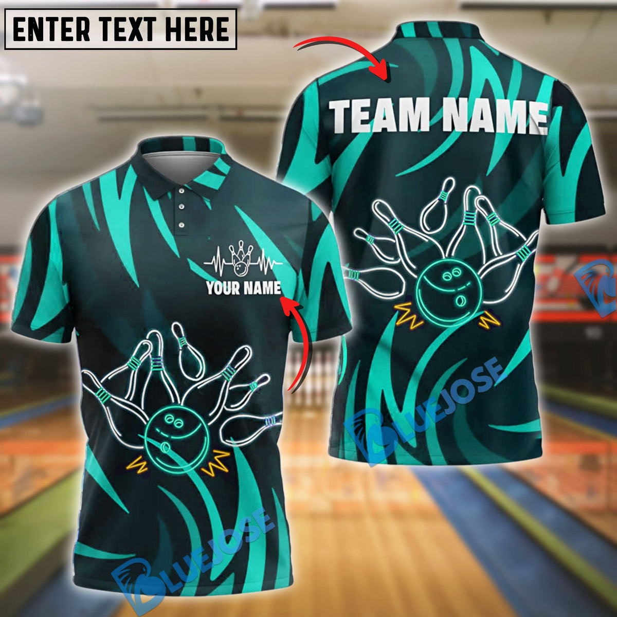 BlueJose Bowling Neon Explosion Customized Name, Team Name 3D Shirt (4 Colors)