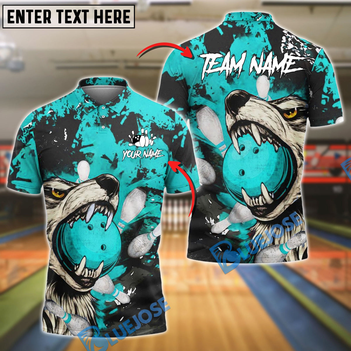 BlueJose Bowling Wolf Strike Customized Name, Team Name 3D Shirt (4 Colors)