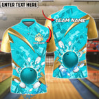 BlueJose Bowling Flaming Ball & Pins Design Customized Name, Team Name 3D Shirt (4 Colors)