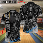 BlueJose Bowling And Pins Black Basic Flaming Design Customized Name 3D Shirt (6 Colors)