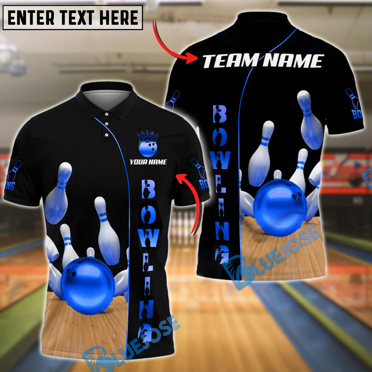 BlueJose Golden Bowling Shirt Basic Style Customized Name, Team Name 3D Shirt (4 Colors)