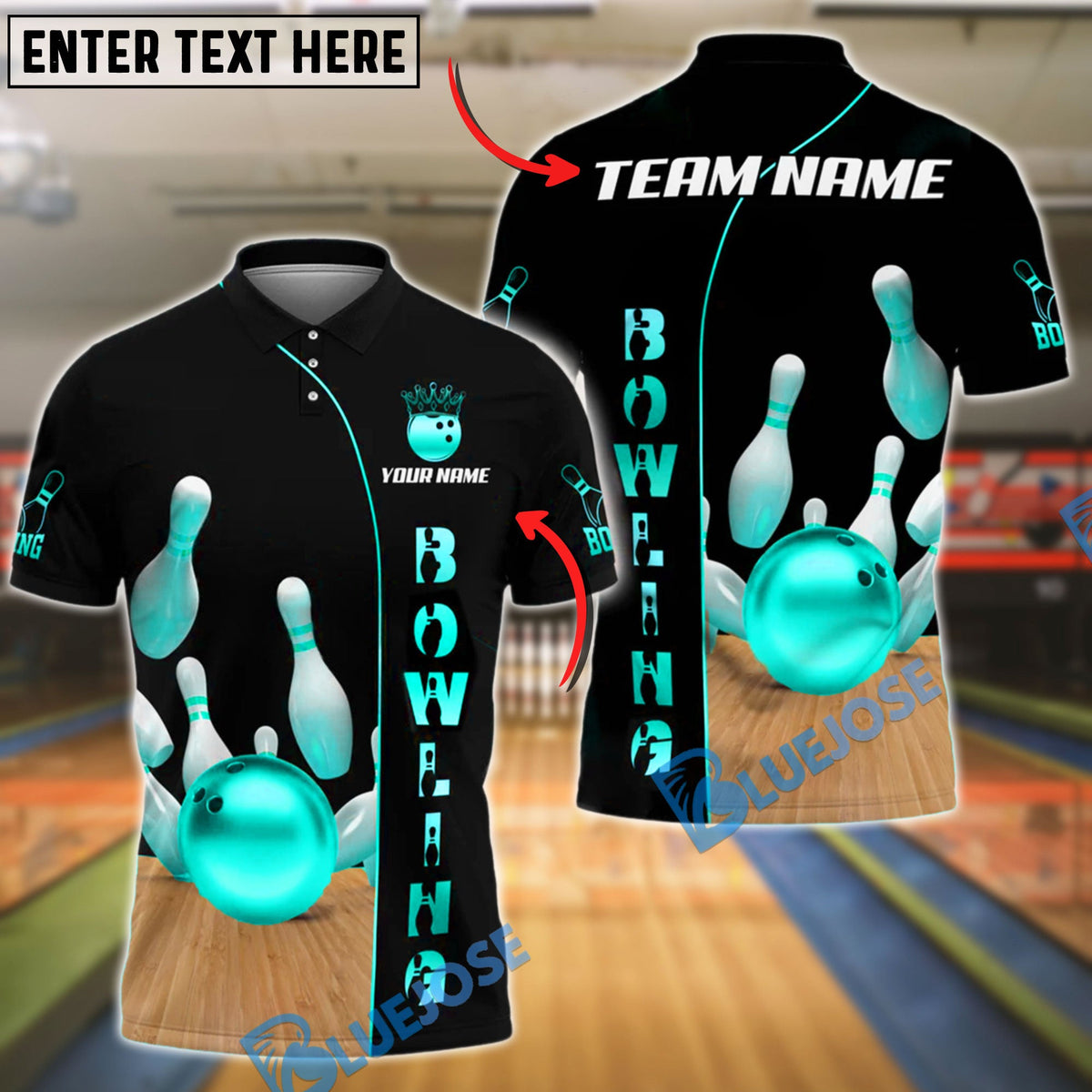 BlueJose Golden Bowling Shirt Basic Style Customized Name, Team Name 3D Shirt (4 Colors)