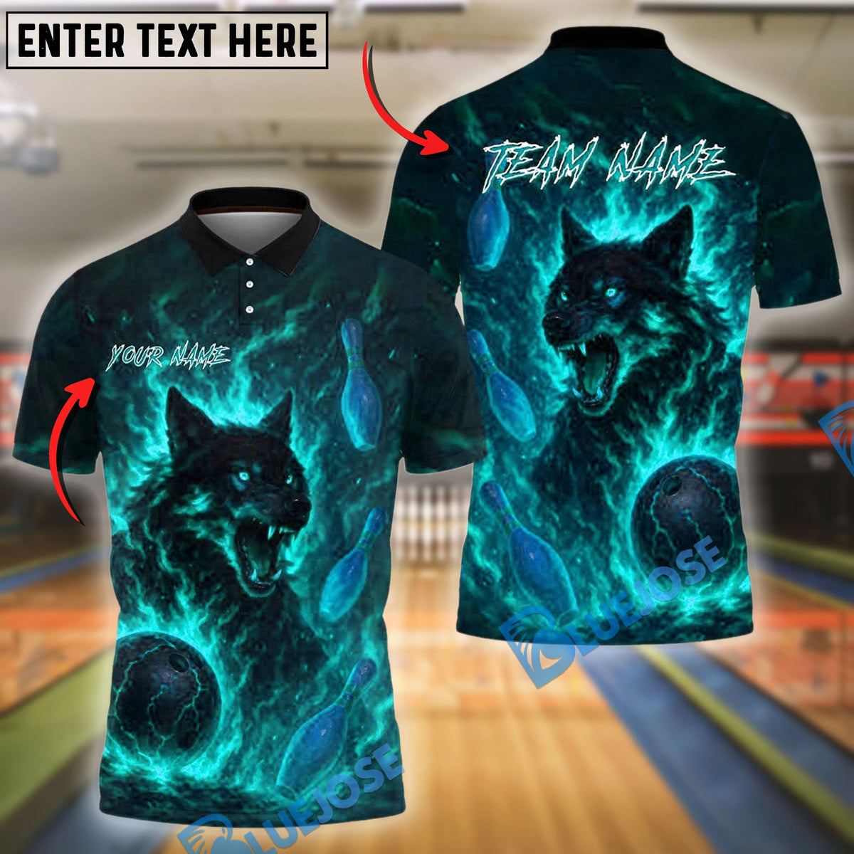 BlueJose Bowling And Pins Flaming Wolf Power Customized Name, Team Name 3D Shirt (4 Colors)