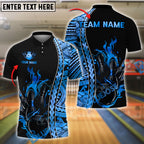 BlueJose Bowling Tribal Fire Strike Design Customized Name, Team Name 3D Shirt (4 Colors)