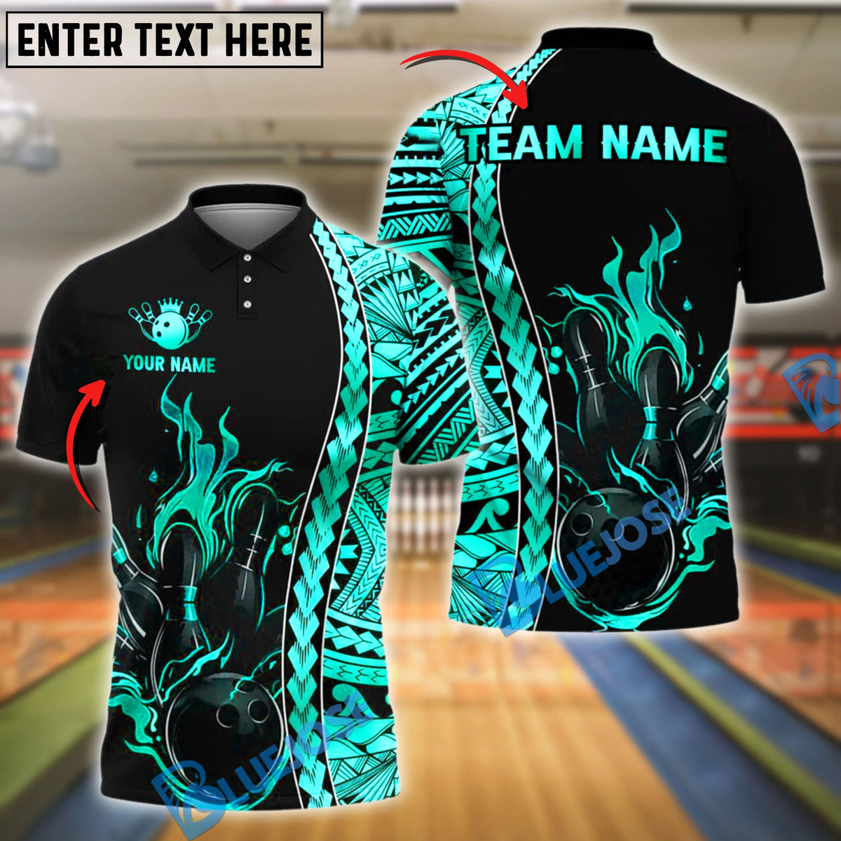 BlueJose Bowling Tribal Fire Strike Design Customized Name, Team Name 3D Shirt (4 Colors)