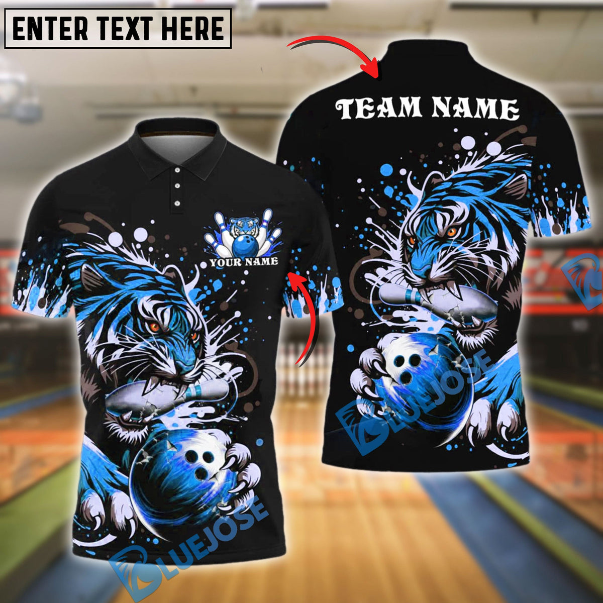 BlueJose Bowling Tiger Fierce Animal Design Customized Name, Team Name 3D Shirt (4 Colors)