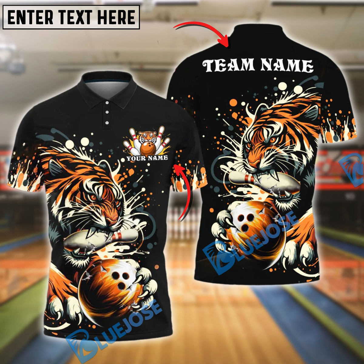 BlueJose Bowling Tiger Fierce Animal Design Customized Name, Team Name 3D Shirt (4 Colors)