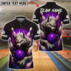 BlueJose Bowling And Pins Savage Wolf Customized Name, Team Name 3D Shirt (4 Colors)