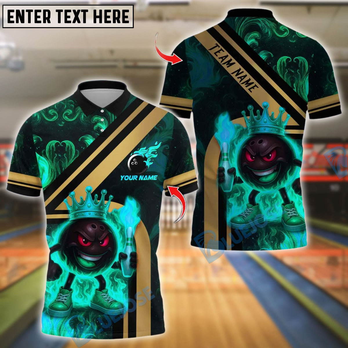 BlueJose Bowling And Pins Fire Flame King Customized Name, Team Name 3D Shirt (4 Colors)