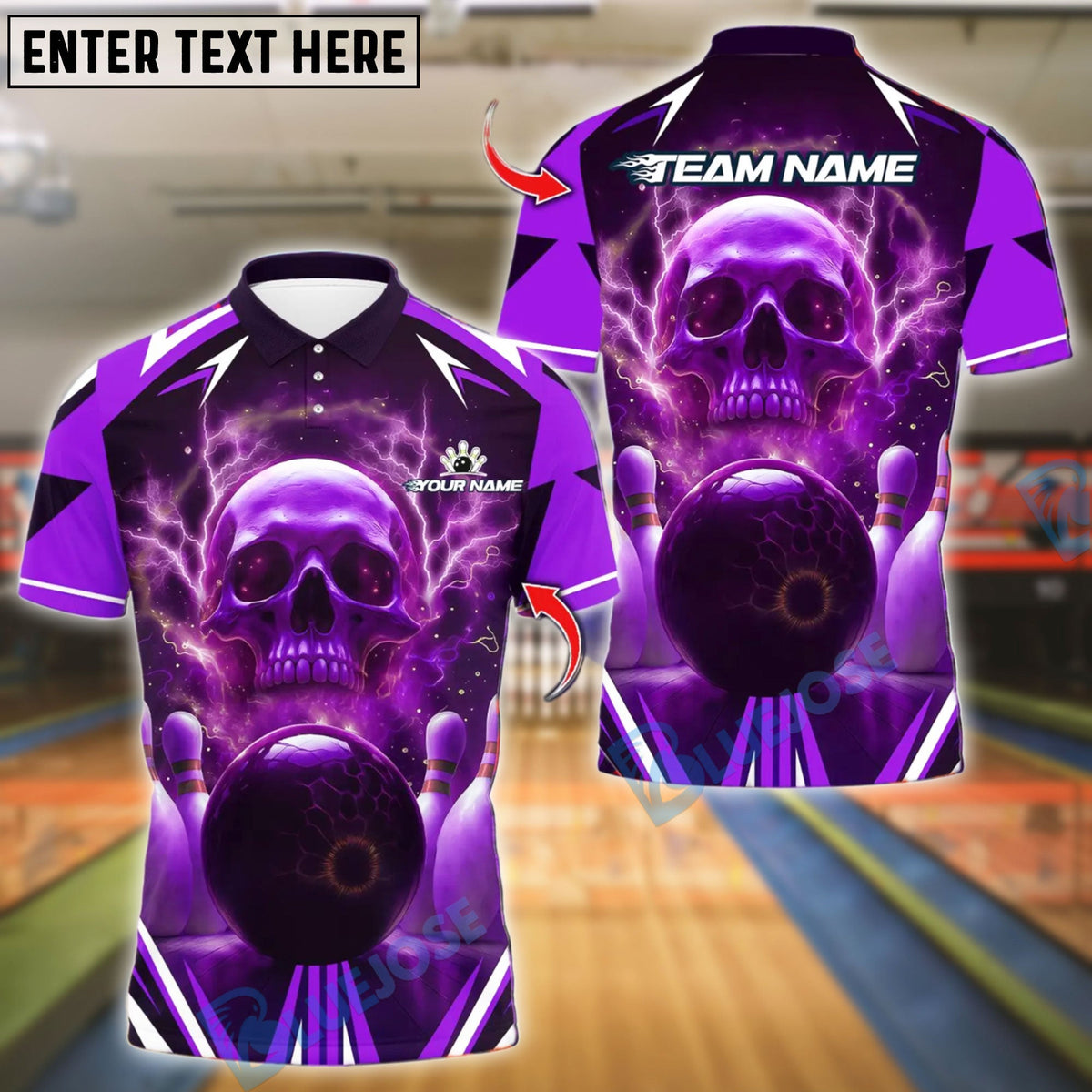 BlueJose Bowling And Pins Electric Skull Customized Name, Team Name 3D Shirt (4 Colors)