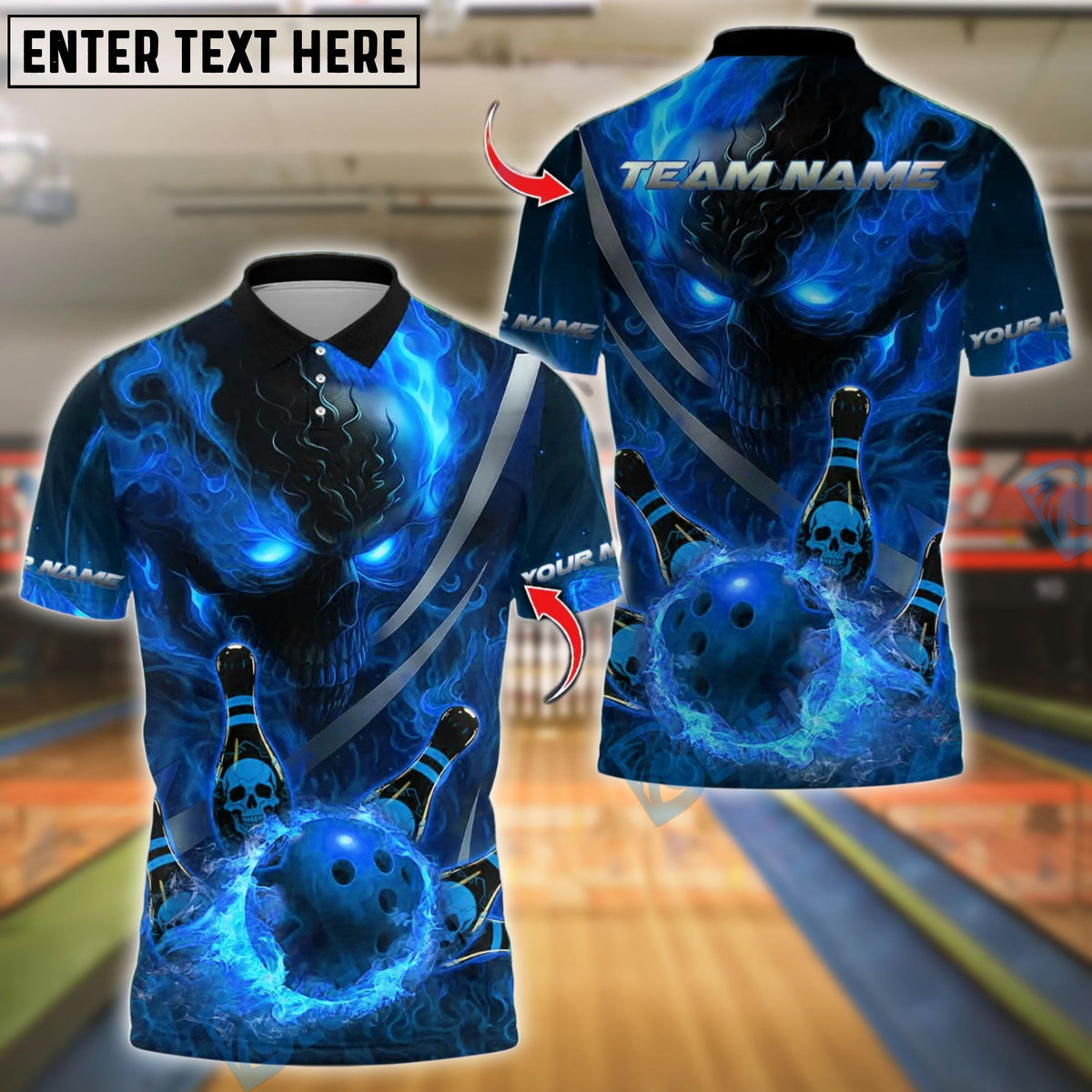 BlueJose Bowling And Pins Flame Skull Customized Name, Team Name 3D Shirt (4 Colors)