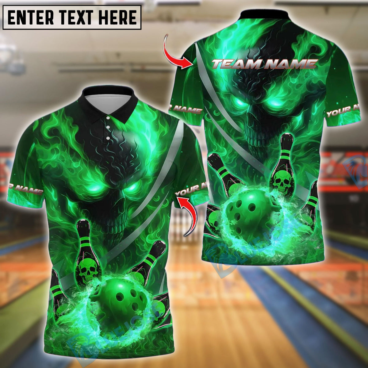BlueJose Bowling And Pins Flame Skull Customized Name, Team Name 3D Shirt (4 Colors)
