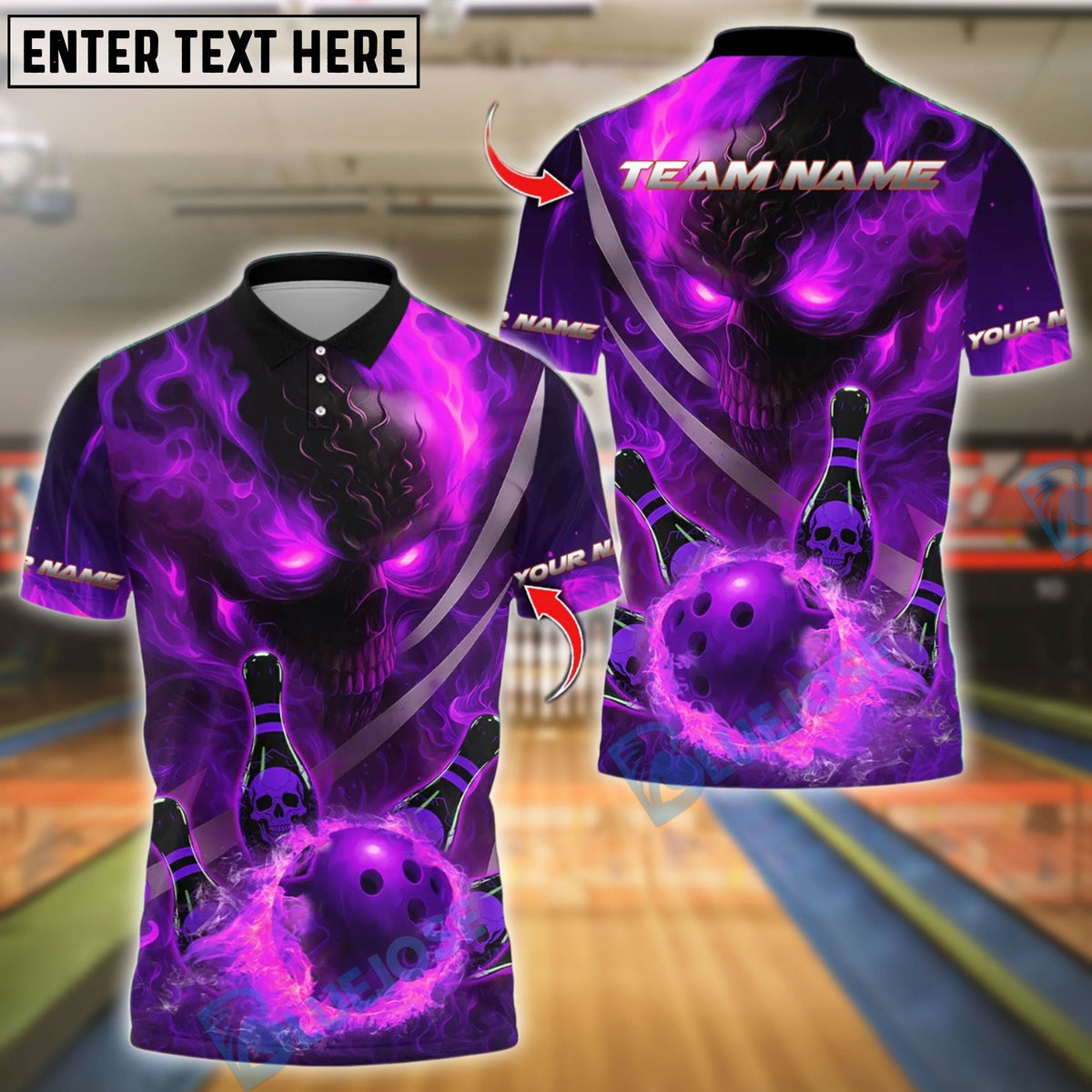 BlueJose Bowling And Pins Flame Skull Customized Name, Team Name 3D Shirt (4 Colors)