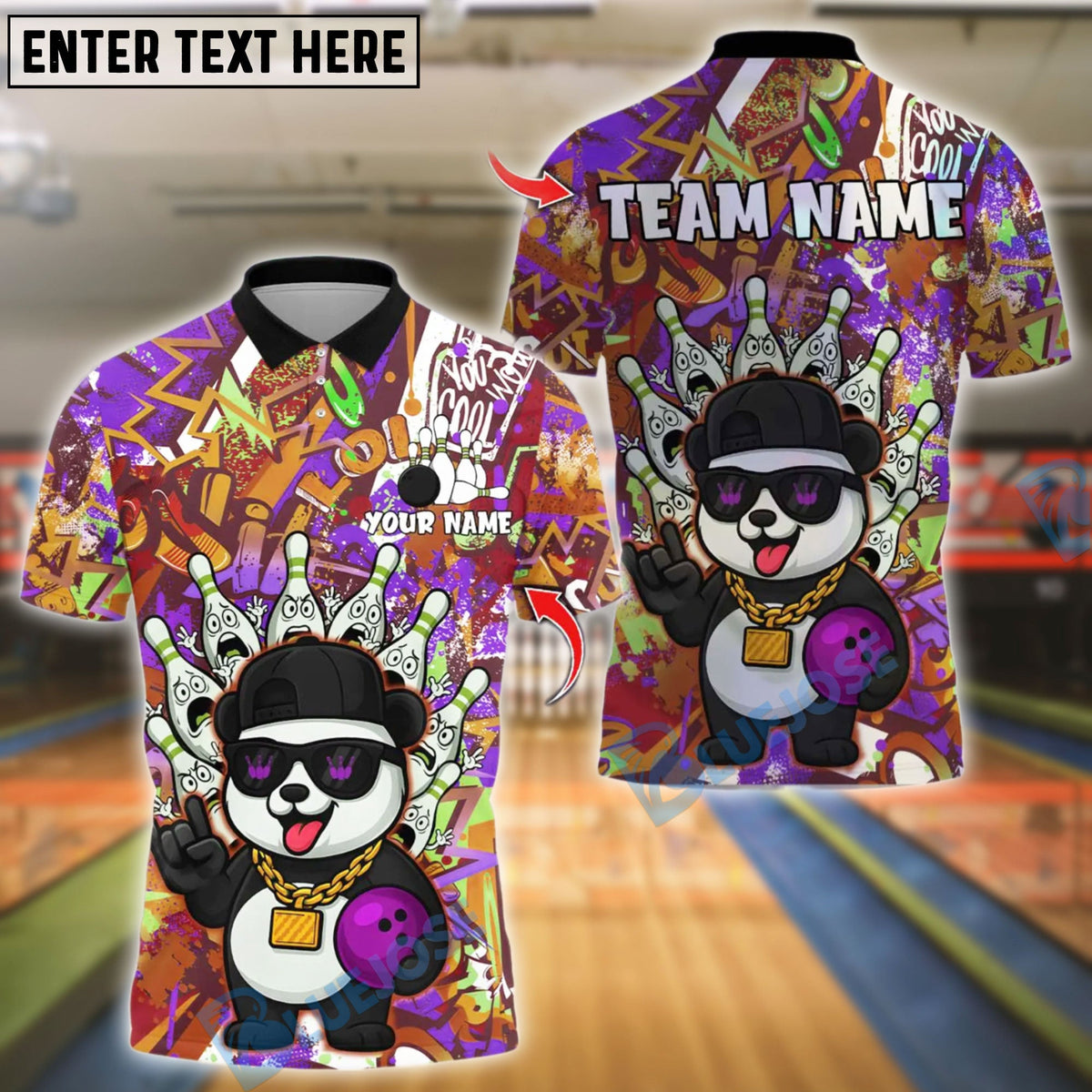 BlueJose Bowling And Pins Graffiti Panda Street Style Customized Name, Team Name 3D Shirt (4 Colors)