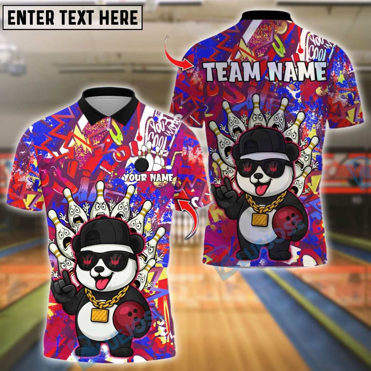 BlueJose Bowling And Pins Graffiti Panda Street Style Customized Name, Team Name 3D Shirt (4 Colors)