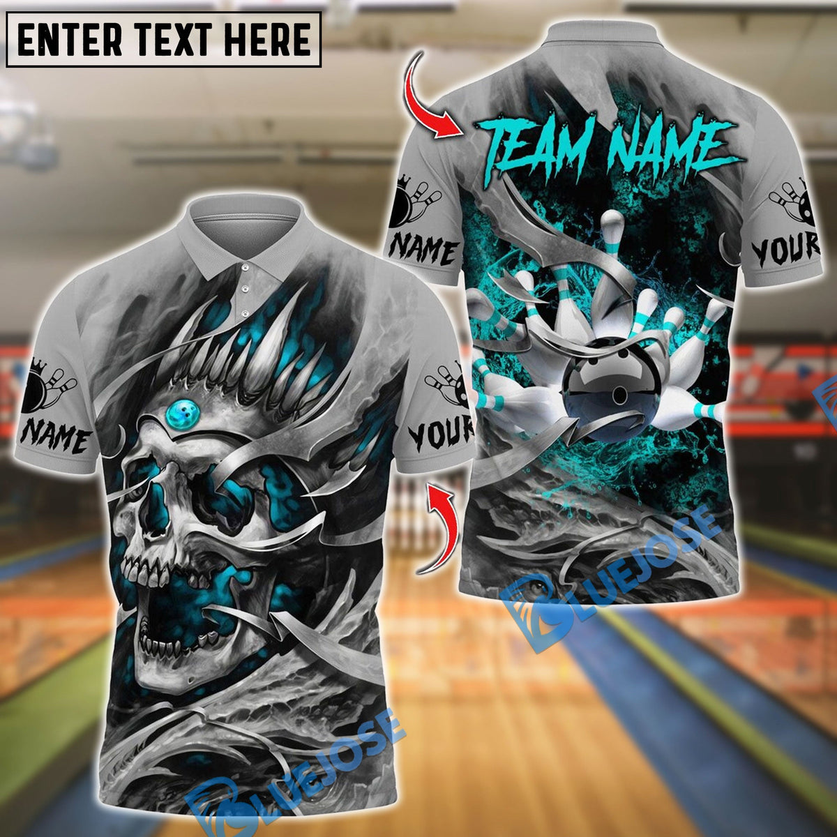 BlueJose Bowling And Pins Skull King Customized Name 3D Shirt (6 Colors)