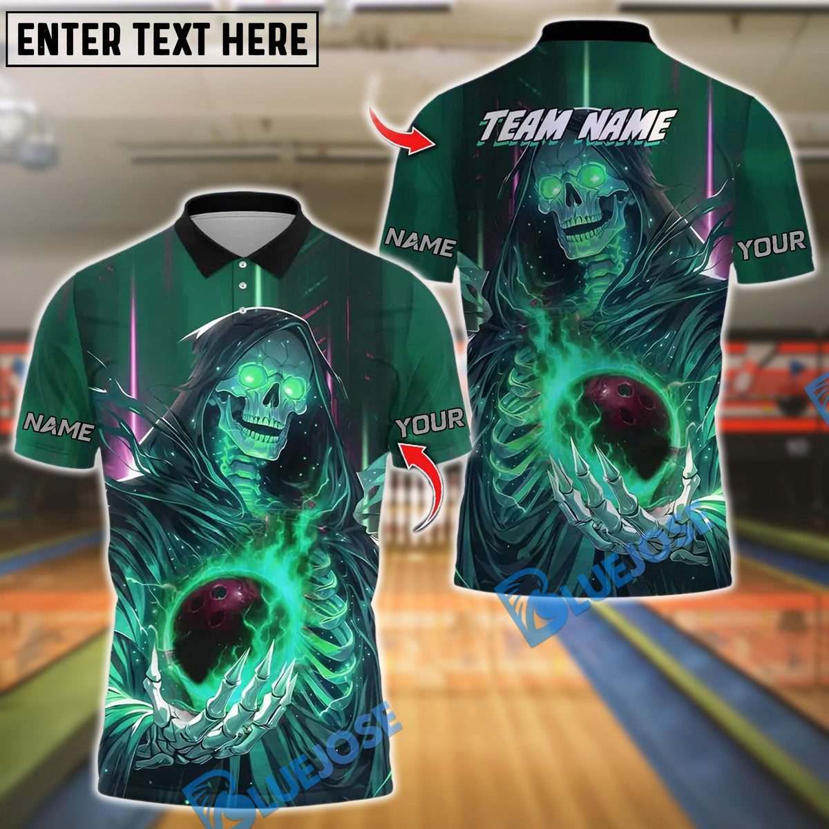 BlueJose Bowling And Pins  Cyber Reaper Design Customized Name, Team Name 3D Shirt (4 Colors)