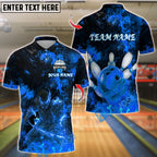 BlueJose Bowling And Pins Samurai Inferno Design Customized Name, Team Name 3D Shirt (4 Colors)