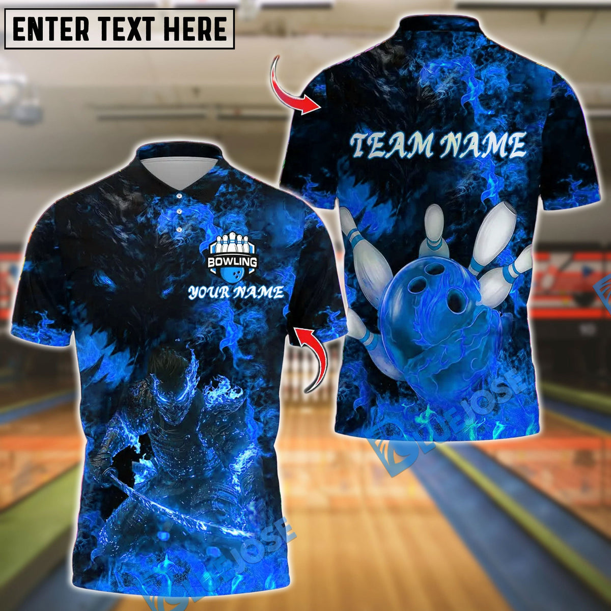 BlueJose Bowling And Pins Samurai Inferno Design Customized Name, Team Name 3D Shirt (4 Colors)