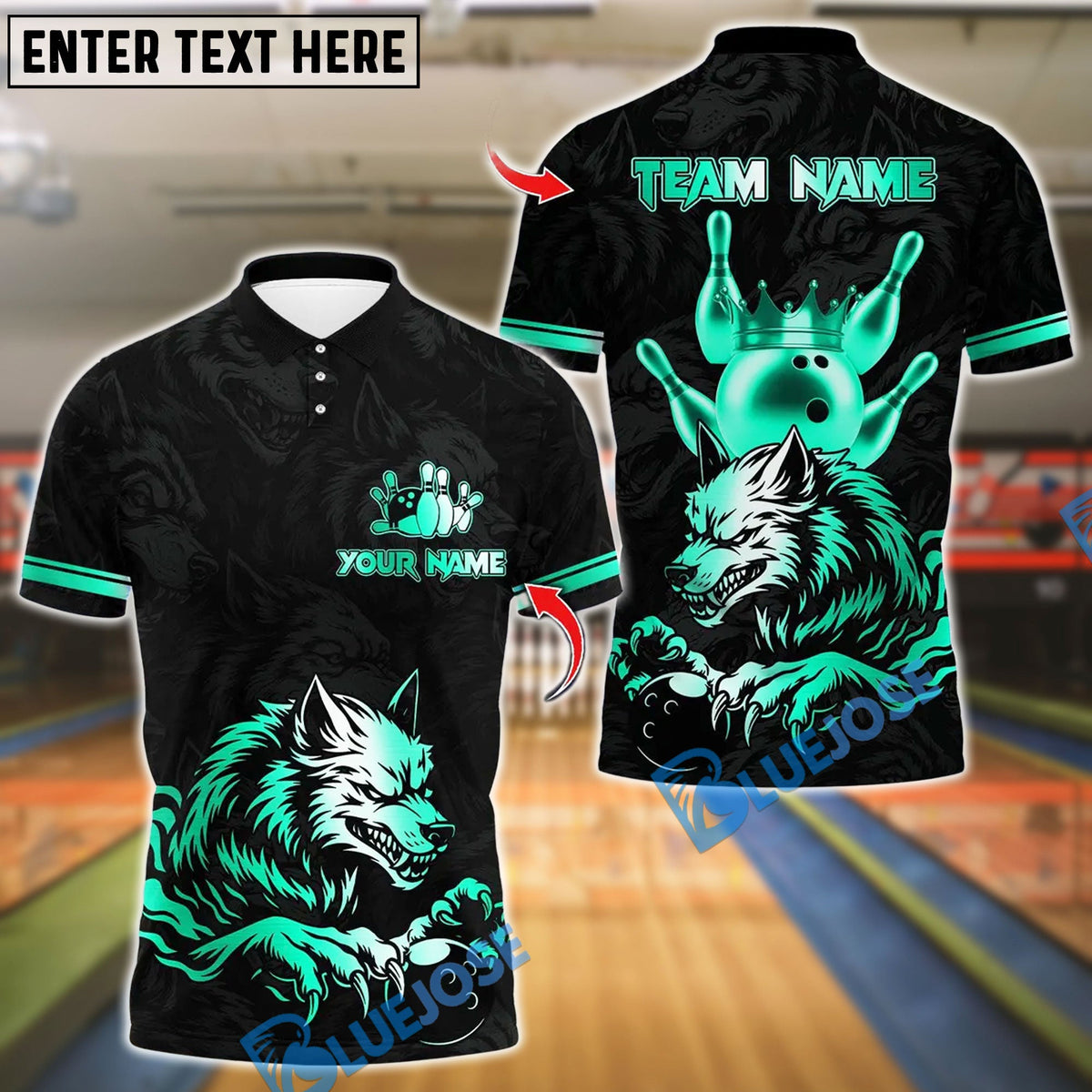 BlueJose Bowling And Pins Wolf Strike Gold Fury Customized Name, Team Name 3D Shirt (4 Colors)