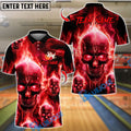 BlueJose Bowling And Pins Flame Skull Team Design Customized Name, Team Name 3D Shirt (4 Colors)