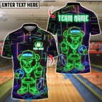 BlueJose Bowling And Pins Bear Crossed Arms Neon Customized Name, Team Name 3D Shirt (4 Colors)