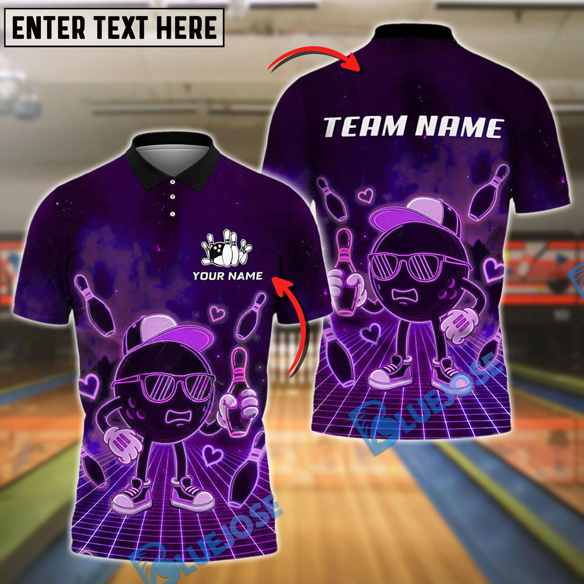 BlueJose Neon Cool Bowling Ball with Shades Customized Name, Team Name 3D Shirt (4 Colors)