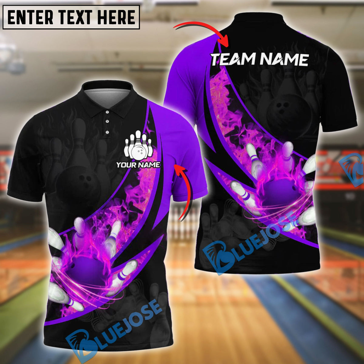 BlueJose Bowling Fire Flaming Strike Explosion Design Customized Name, Team Name 3D Shirt (4 Colors)