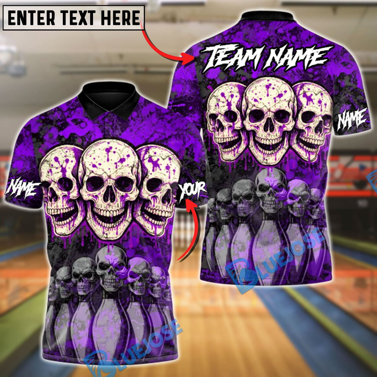 BlueJose Bowling And Pins Death Strike Skull Customized Name, Team Name 3D Shirt (4 Colors)