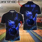 BlueJose Bowling And Pins Metal Skull Design Customized Name, Team Name 3D Shirt (4 Colors)