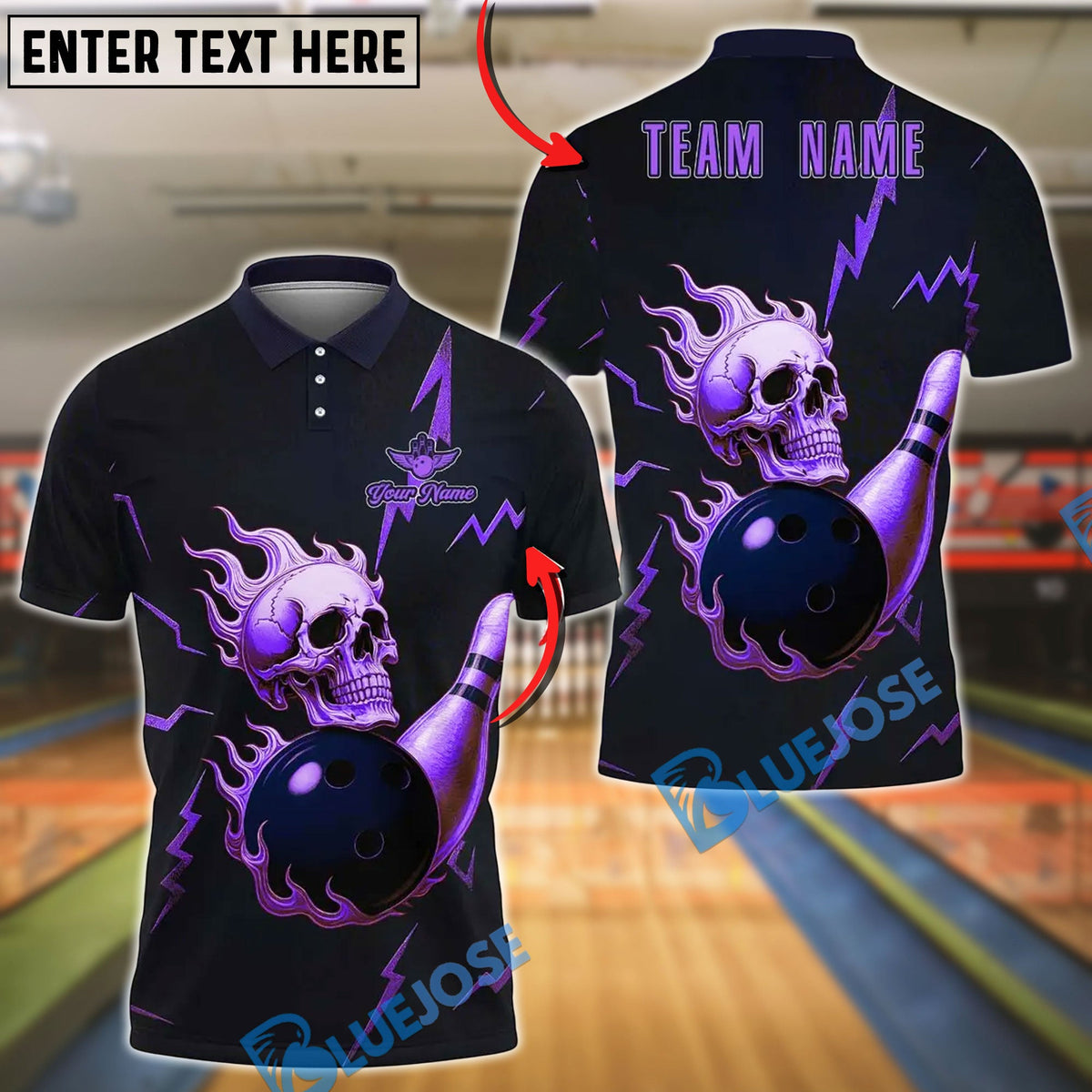 BlueJose Bowling And Pins Metal Skull Design Customized Name, Team Name 3D Shirt (4 Colors)