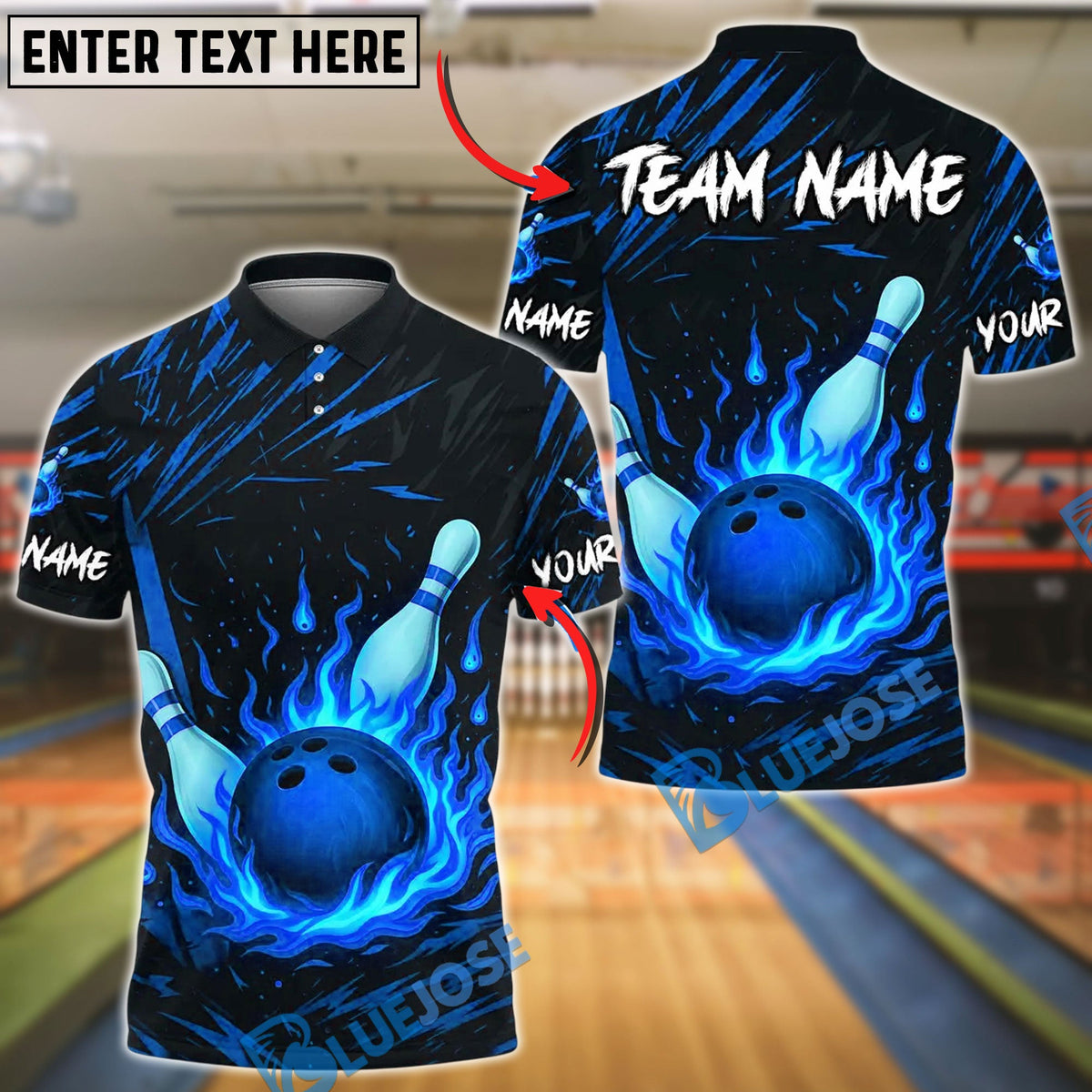 BlueJose Bowling And Pins Fire Impact Customized Name, Team Name 3D Shirt (4 Colors)