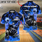 BlueJose Bowling And Pins Grim Reaper Skull With Flame Bowling Design Customized Name, Team Name 3D Shirt (4 Colors)