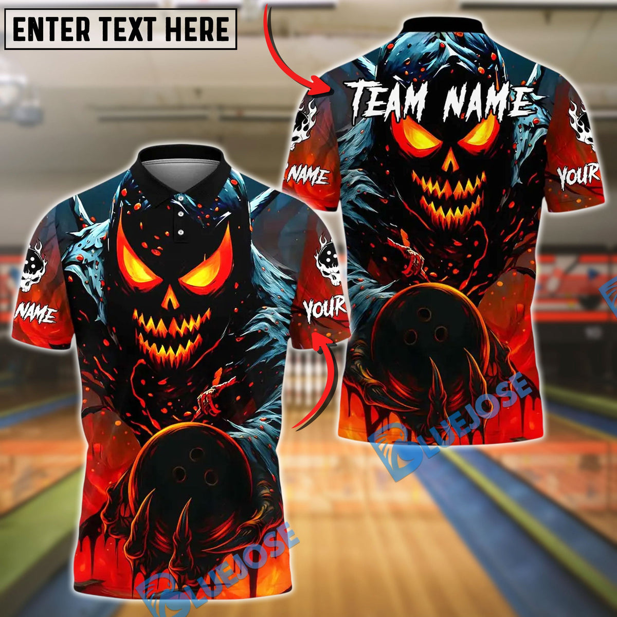 BlueJose Bowling And Pins Evil Pumpkin Demon Customized Name, Team Name 3D Shirt (4 Colors)
